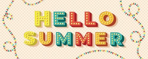 hola verano diseño de banner de tipografía de estilo de texto increíble con fondo colorido. vector