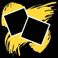 photo frames on the yellow brush stroke with black background. vector