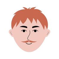 Red-haired man face with mustache in doodle style. Colorful avatar of smiling guy. vector