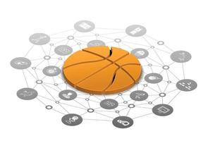 3D Isometric basketball icons with line polygon background.Basketball learning concept.3D illustration vector