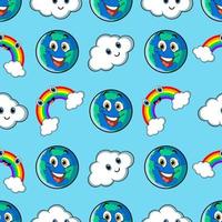 Earth and rainbow seamless pattern with cute power vector