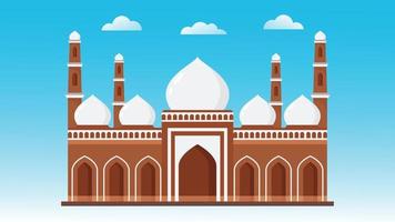 Mosque colorful design sky and clouds background, vector illustration