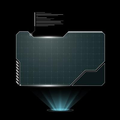HUD digital futuristic user interface horizontal frame. Sci Fi high tech screen. Gaming menu touching monitoring hologram dashboard panel. Cyberspace head-up display technology information sign. Eps