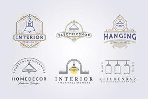 set of minimal and vintage hanging lamp for interior designer, furniture logo icon symbol label vector illustration design