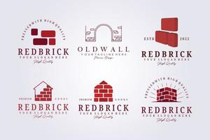 set of brick wall bricklayer logo icon label symbol vector illustration graphic template design, bundle and package of red brick bricklayer logo