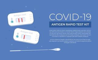 COVID-19 Antigen Fast Self Test Flat Illustration. Medical Corona Virus Nasal Swab Diagnostic Home Kit Vector Background Design Layout.