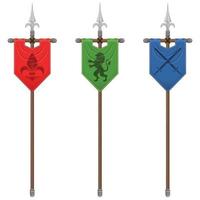 Medieval style vertical flag design with heraldic symbol, flag of noble families of the middle ages on a spear. vector