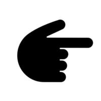 Backhand index pointing right glyph icon. Silhouette symbol. Turn right finger pointer. Hand gesture emoji. Negative space. Vector isolated illustration