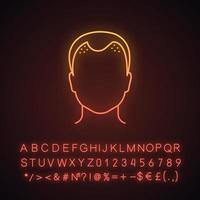 Hair loss neon light icon. Balding. Declining testosterone. Low T level sign. Alopecia, baldness. Men aging. Glowing sign with alphabet, numbers and symbols. Vector isolated illustration