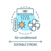 Air-conditioned concept icon. Cooling system. Ventilation. Air conditioner, cooler. Hotel amenity idea thin line illustration. Vector isolated outline drawing. Editable stroke