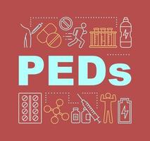 PEDs word concepts banner. Performance enhancing substances. Athletes drugs. Doping control. Presentation, website. Isolated lettering typography idea with linear icons. Vector outline illustration