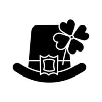 Saint Patrick's Day glyph icon. March 17th. Leprechaun hat with four leaf clover. Silhouette symbol. Negative space. Vector isolated illustration