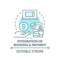 Integration of booking and payment turquoise concept icon. Maas integration level abstract idea thin line illustration. Isolated outline drawing. Editable stroke. vector