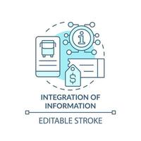 Integration of information turquoise concept icon. Mobile app. Maas integration level abstract idea thin line illustration. Isolated outline drawing. Editable stroke. vector