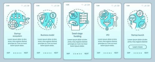 Startup investment onboarding mobile app page screen with linear concepts. Business funding, budgeting walkthrough steps graphic instructions. UX, UI, GUI vector template with illustrations