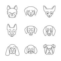 Dogs cute kawaii linear characters. Thin line icon set. Unamused Chihuahua. Laughing Shih Tzu. Squinting Labrador. Animals with smiling muzzles. Vector isolated outline illustration. Editable stroke