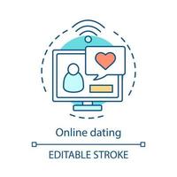 Online dating concept icon. Romantic chatting, messaging idea thin line illustration. Speech bubble with heart. Internet date, flirt. Matchmaking. Vector isolated outline drawing. Editable stroke