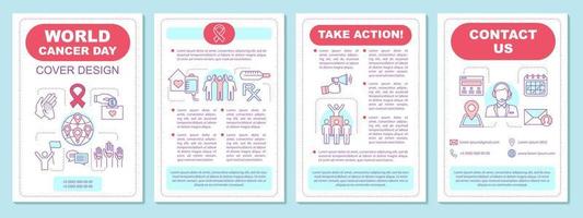 World cancer day brochure template layout. Oncology. Cancer awareness and prevention. Flyer, booklet, leaflet print design. Global health. Vector page layouts for magazines, annual reports, posters