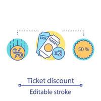 Ticket discount sale concept icon. Meeting in theatre spectacle premiere. Cinema movie audience. Entertaining performance show. Event idea thin line illustration. Vector isolated outline drawing