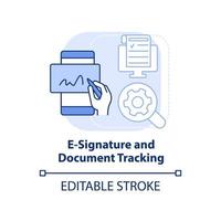 icono de concepto azul claro de seguimiento de documentos y firma electrónica. herramienta de ventas idea abstracta ilustración de línea delgada. estatus legal. dibujo de contorno aislado. trazo editable. vector