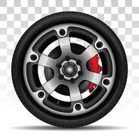 Aluminum wheel car tire disk break style racing on checkered background vector