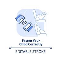 Fasten your child correctly light blue concept icon. Trip with toddlers advice abstract idea thin line illustration. Isolated outline drawing. Editable stroke. vector