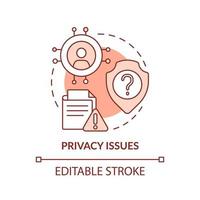 Privacy issues red concept icon. Personal information sharing. Maas issue abstract idea thin line illustration. Isolated outline drawing. Editable stroke. vector