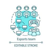 Esports team concept icon. Command competition for prize. Gamers teamwork. Video game addiction. Cyber championship idea thin line illustration. Vector isolated outline drawing. Editable stroke