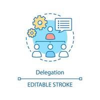 Delegation concept icon. Duties distribution. Leadership. Teamwork. Organization structure. Staff management idea thin line illustration. Vector isolated outline drawing. Editable stroke