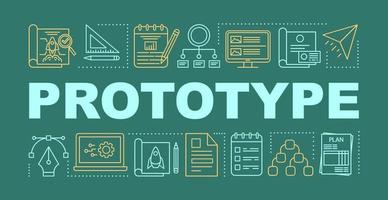 Prototype word concepts banner. Pilot project. Startup launch. Preliminary product. Presentation, website. Isolated lettering typography idea with linear icons. Vector outline illustration