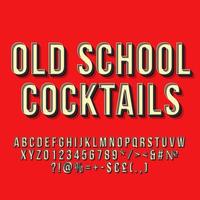 Old school cocktails 3d vector lettering. Retro bold font. Pop art stylized text. Vintage style letters, numbers, symbols pack. 80s poster, banner, invitation typography design. Red color background