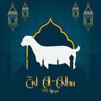 saludos de eid al-adha con un fondo de mezquita. vector