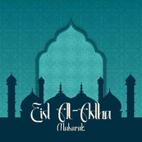 saludos de eid al-adha con un fondo de mezquita. vector