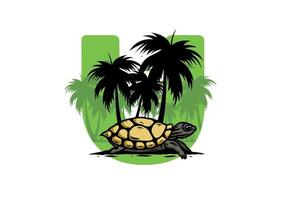 Sea turtle under the coconut tree illustration vector