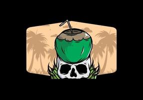 Coconut drink on human skull illustration vector