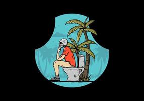 Skeleton man sit on outdoor toilet illustration vector