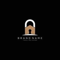 Security House Lock Icon Logo Design template. Black background. vector