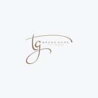 Letter TG gold handwritten logo design template. vector