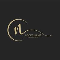 Letter N gold handwritten logo vector design template.