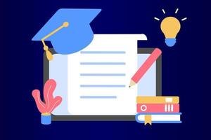 Modern Online Education for banner website. Page template flat vector illustration of e-learning, internet course, application learning, university studies, classroom, tutorial, library on computer.