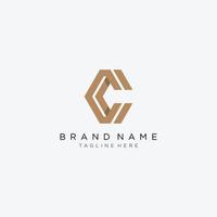 Initial letter C and C, CC, overlapping interlock logo, monogram line art style gold. vector