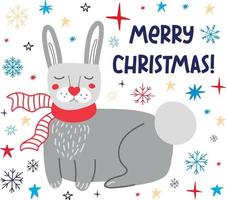 Christmas greeting card with a rabbit. vector