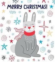 Christmas greeting card with a rabbit. vector