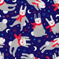 Seamless pattern with rabbits in the starry sky vector