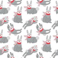 Seamless pattern with rabbits in scarves vector