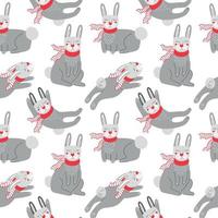 Seamless pattern with rabbits in scarves vector