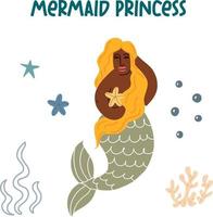 The African-American mermaid and marine life vector