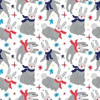 Seamless pattern with rabbits in scarves vector