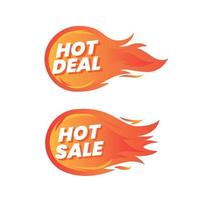 Hot deal and hot sale fire labels, vector illustration