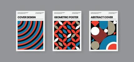 Set of abstract A4 Swiss style posters, book cover with Bauhaus abstract geometric patterns, vector illustration
